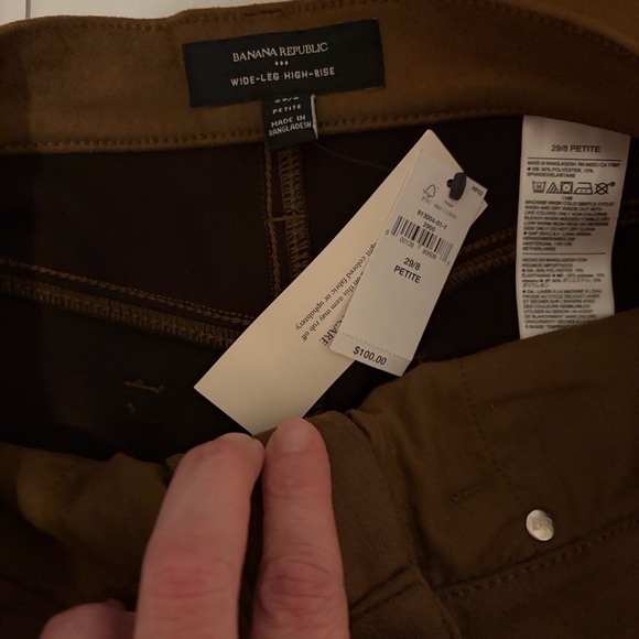 NWT Banana Republic Wide-Leg High-Rise Faux Suede Pants Brown Size 8 Petite (29) - Picture 4 of 5